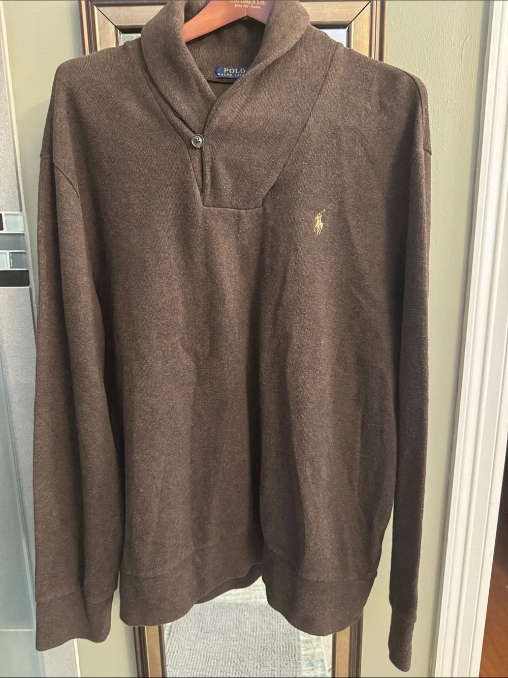Polo by Ralph Lauren Brown Shawl-Collar Pullover with Gold Pony